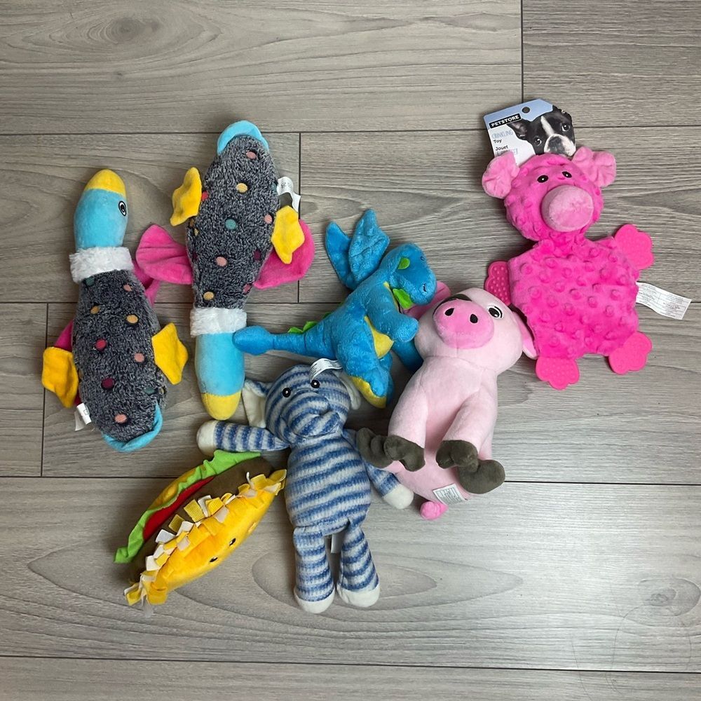 Bundle of 7 Dog Squeaking Plush Toys NWOT